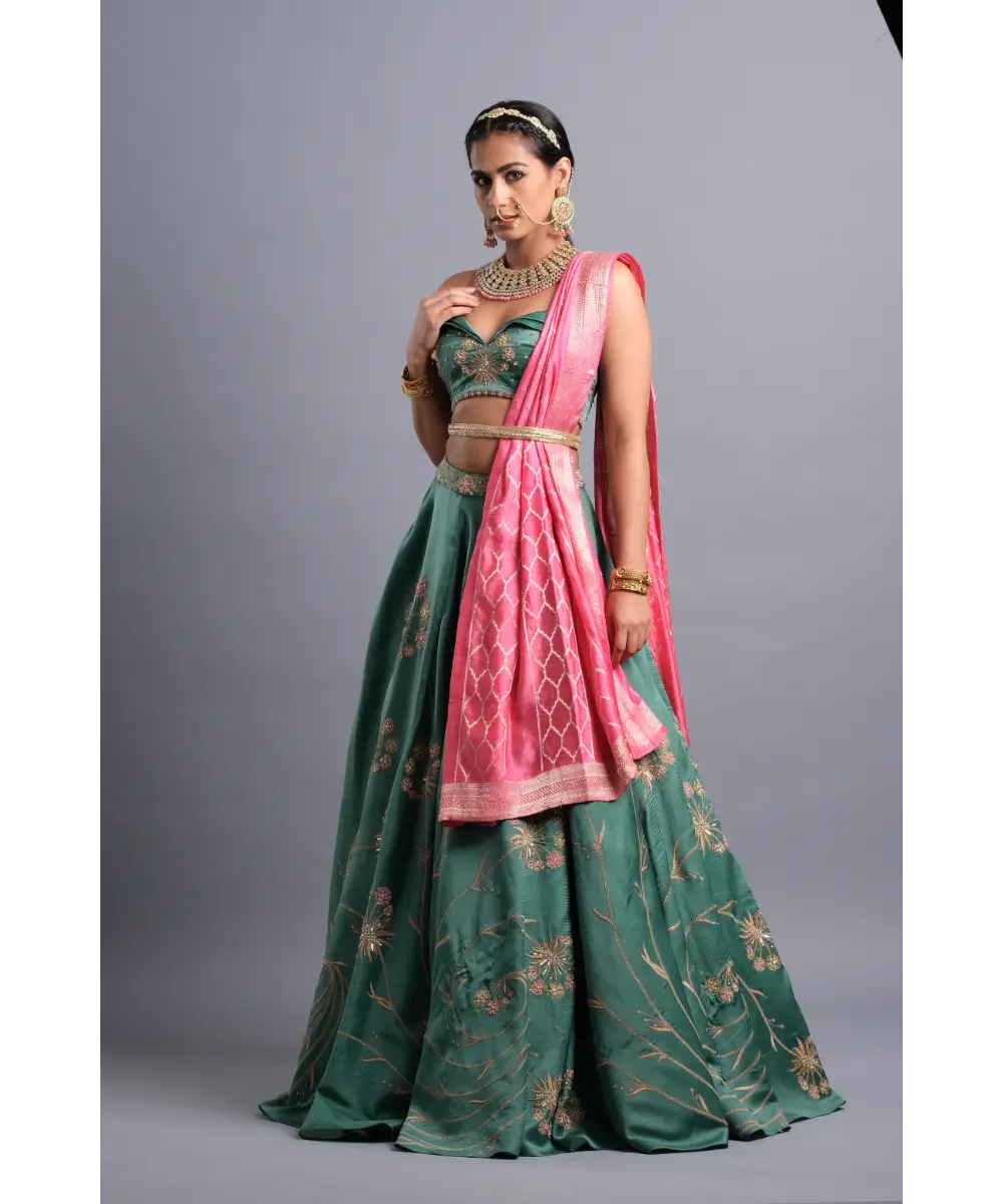 AASTHA SOOD - Castleton green Lehenga coupled with a Monochrome Bustier